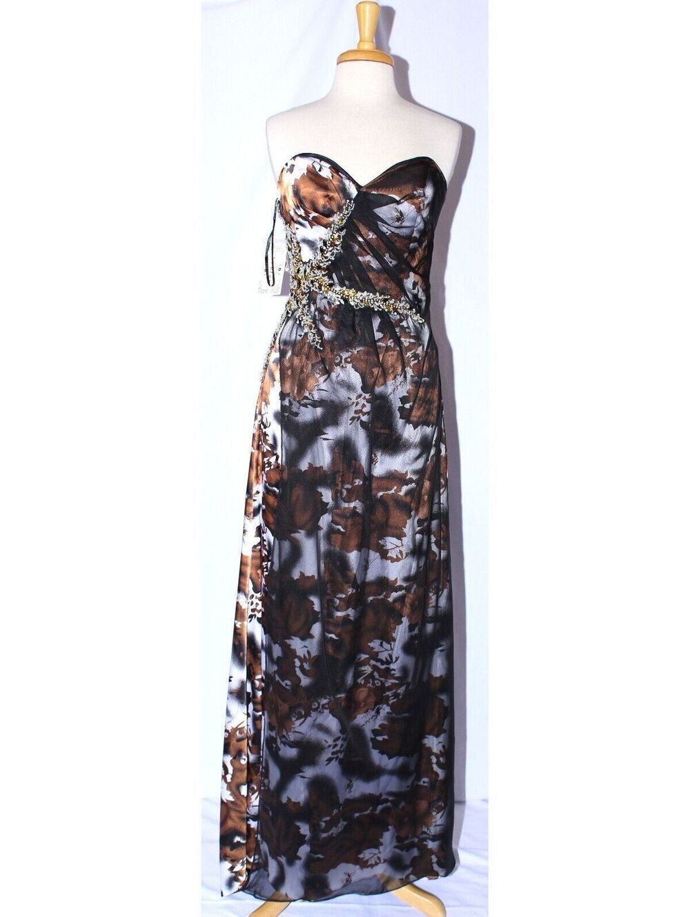 Neblon #5858 Camo-Like Print Satin Prom Gown-Size S-Brown Camp Print-NEW W/Tags